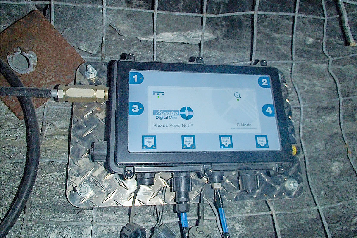 Image of a Maestro Plexus PowerNet unit mounted on a mine tunnel wall