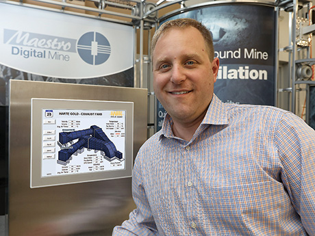 Derrick Meyer, system technologist, Maestro Digital Mine, demonstrates the new FanMon primary and booster fan monitoring system.